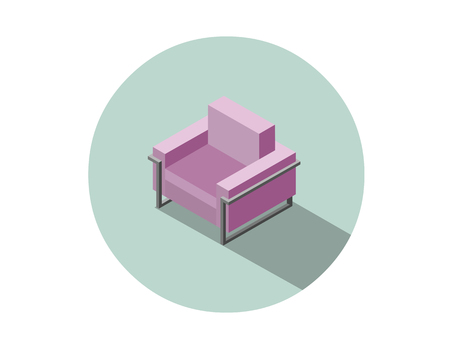 Vector isometric modern pink armchair, 3d flat interior design element, comfortable furniture illustration for stores advertisingのイラスト素材