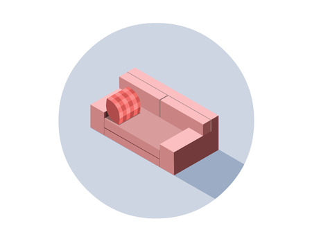 Vector isometric pink sofa seat couch, 3d flat interior design element, home constructor object, furniture iconのイラスト素材