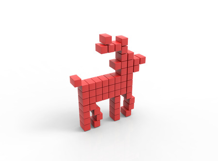 3D illustration of red deer icon made from cubes, modern animals signの写真素材