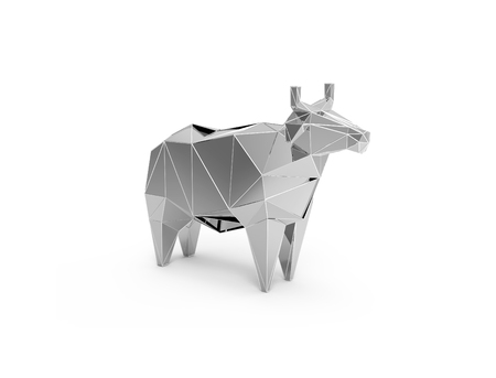 3D polygonal illustration of silver plastic cow, low poly farm animals icon.の写真素材