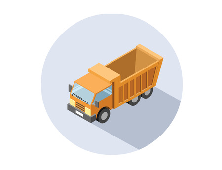 Vector isometric illustration of Truck. Lorry with container, isolated on white background. Cargo transportation icon. Game environment, transport infographics, logo, web designのイラスト素材