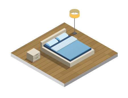 isometric illustration of hotel room, Flat 3d, interior design, hotel icon, accommodation. Set of bedroom furniture, Cozy roomのイラスト素材
