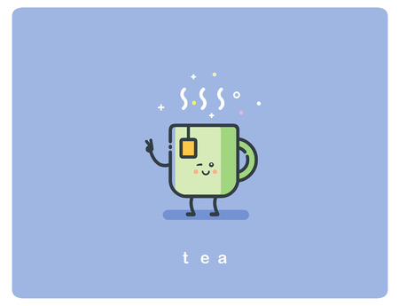 Vector flat icon friendly cup of tea characterのイラスト素材