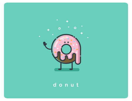 Vector flat chocolate donut cartoon character, food iconのイラスト素材