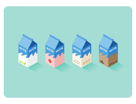 Vector isometric illustration of different flavors milk boxesのイラスト素材