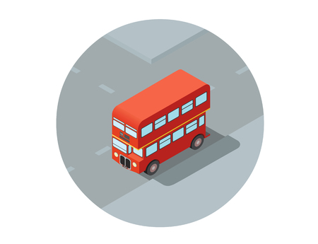 Vector isometric illustration of red double-decker, city  public bus transport iconのイラスト素材