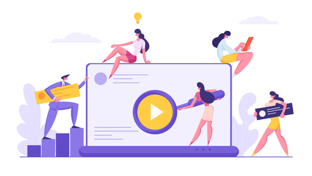 Web Software Development Concept. Developer Characters Build Website with Social Media Content. Man and Woman Programmer Coding. Vector flat cartoon illustrationのイラスト素材