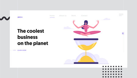 Woman Meditating on Hourglass, Time Management, Work Planning, Organization Multitasking,...