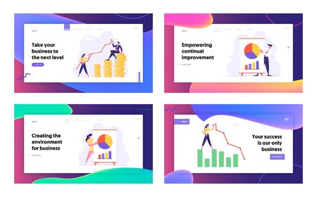 Finance Success, Money Wealth Growing, Business Meeting, Project Presentation, Concept, Business People Data Analysis Website Landing Page Set, Web Page. Cartoon Flat Vector Illustration, Bannerのイラスト素材