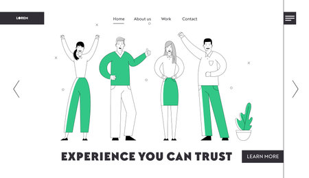 Managers Team Perfect Teamworking Group Website Landing Page. Joyful Business People Businessmen and Businesswomen Characters Creative Office Employees Web Page Banner Cartoon Flat Vector Illustrationのイラスト素材