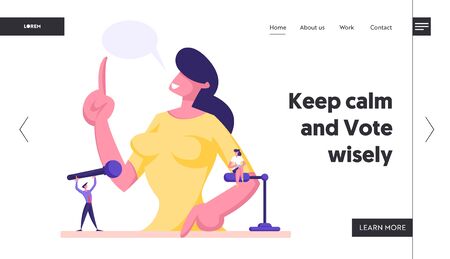 Woman Public Speaker Political Debates Website Landing Page. Businesswoman or Politician Stand at Tribuneのイラスト素材