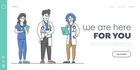 Clinic Medicine Profession, Occupation Landing Page Template. Hospital Healthcare Staff Team at Workのイラスト素材