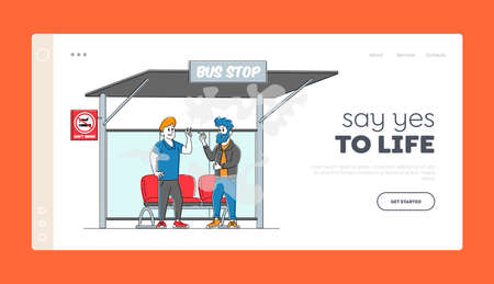 Smoking in Public Place, Unhealthy Habit, Nicotine Tobacco Addiction Landing Page Templateのイラスト素材