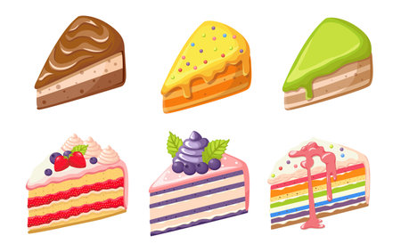 Set Cake Dessert, Confectionery Sweets, Pies, Pastry, Bakery or Patisserie Production. Sweet Cakes or Cupcake with Berryのイラスト素材