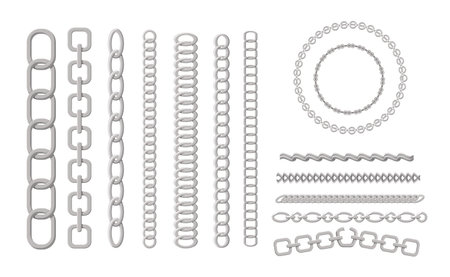 Metal Chains, Silver, Chrome or Steel Links and Hyperlinks. Round Border with Stainless Rings. Heavy Decorative Elementsのイラスト素材