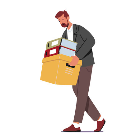 Paperwork and Office Routine Concept. Businessman Office Employee Male Character Overload at Work. Man with Documentsのイラスト素材