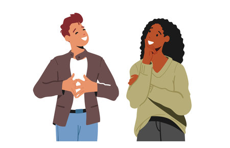 Communication, Conversation Concept. Young Man and Woman Talking, Chatting and Communicate Friends...