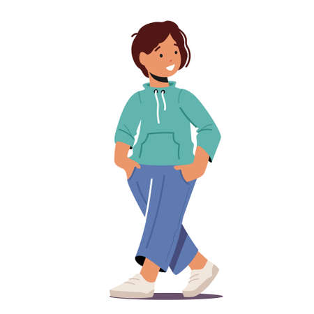 Happy Little Boy Smiling. Child Happy Emotion, Positivity, Happiness and Childhood Concept. Kid in Fashionable Clothesのイラスト素材