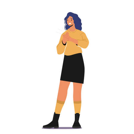 Young Woman Clap Hands Isolated on White Background. Female Character Applaud, Support Somebody, Celebration, Winnerのイラスト素材