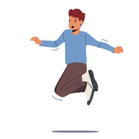 Little Boy Playing and Jumping Isolated on White Background. School Children Celebrate Party, Meeting Summer Vacationのイラスト素材