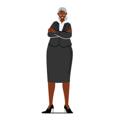 Senior African Business Woman Wear Formal Dress, Confident Aged Female Person Isolated on White Backgroundのイラスト素材