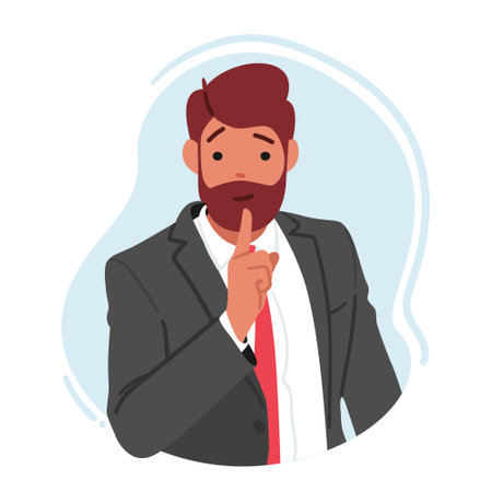 Man Making A Silence Gesture, Indicating The Need For Quietness Or Confidentiality. Male Character Express Secrecyのイラスト素材