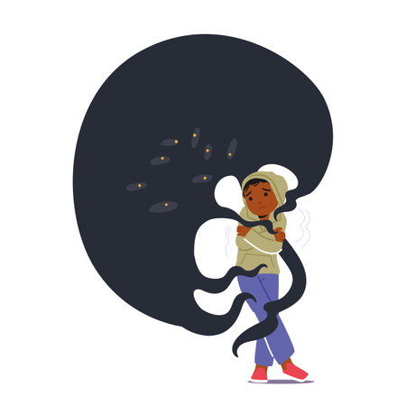 Child Character Terrified Of Someone Lurking In The Dark, Depicted In A Moody And Suspenseful Image Vector Illustrationのイラスト素材