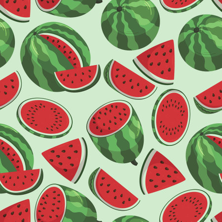 Bright And Refreshing Seamless Watermelon Fruit Pattern, Repeating Summer Background Design With Juicy Slicesのイラスト素材
