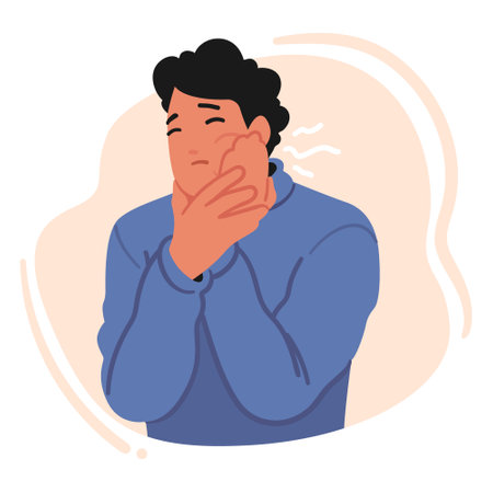 Male Character Experience Sharp Throbbing Pain In His Tooth, Accompanied By Sensitivity And Swellingのイラスト素材