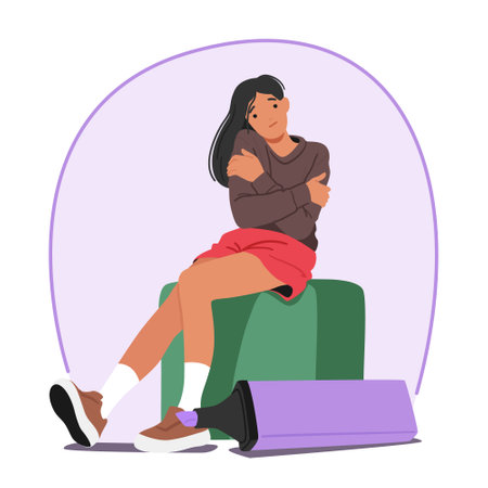 Sitting Woman Surrounded By Circle, Creating A Sense Of Unity And Connection, Female Character Finds Solaceのイラスト素材