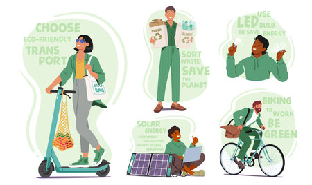Environmentally Conscious Characters Dedicated To Sustainability, Conservation, And Eco-friendly Practices, Illustrationのイラスト素材