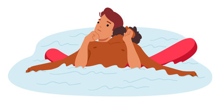 Lifeguard Male Character Trained In Water Safety Heroically Saves Drowning Man, Displaying Courage, Strengthのイラスト素材