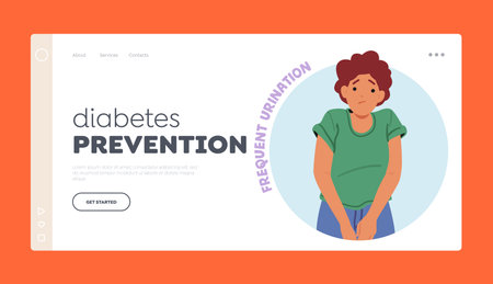 Diabetes Prevention Landing Page Template. Female Character with Excessive Urination, that Can Be A Symptom Of Diabetesのイラスト素材