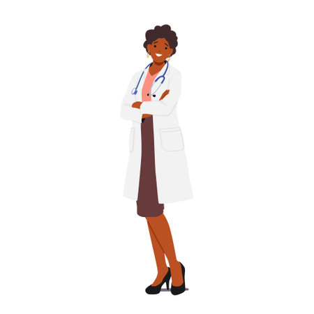 Confident And Professional Female Doctor Character with Stethoscope, Standing With Crossed Arms and Smileのイラスト素材