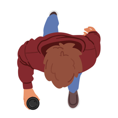Top View Of A Man Holding A Coffee Cup, Male Character Enjoying A Moment Of Relaxation, Cartoon Vector Illustrationのイラスト素材
