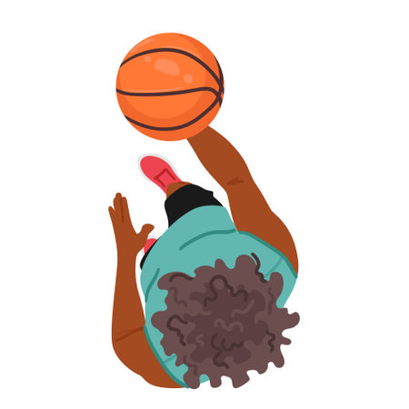 Top View Of Man Holding A Basketball Ball, Ready To Shoot. The Players Stance Exudes Confidence And Determinationのイラスト素材