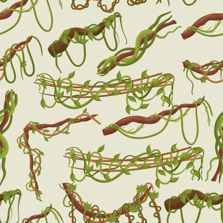 Lush Lianas Seamlessly Intertwine In A Captivating Pattern, Creating A Vibrant And Organic Design, Vector Illustrationのイラスト素材
