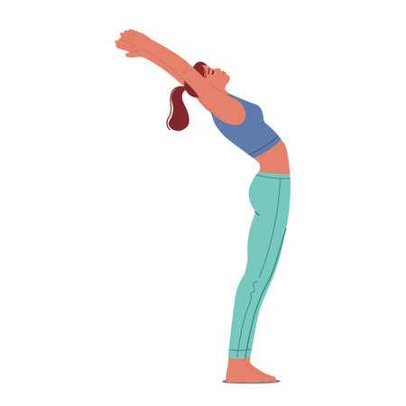 Woman Gracefully Performing Ardhachakrasana, Also Known As The Half Wheel Pose, Bending Backwards With Arms Raisedのイラスト素材