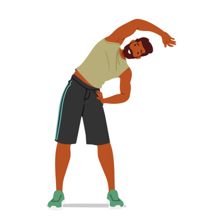 Fitness Man Performs Tilt Exercises, Engaging Core Muscles And Improving Balance. These Dynamic Movements, Vectorのイラスト素材