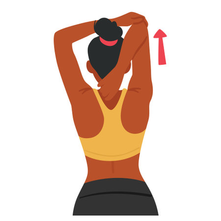 Black Fit Woman Stretching Her Hands, Performing Yoga-like Movements To Improve Flexibility And Relieve Tensionのイラスト素材