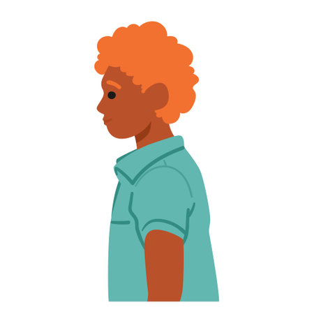 Redheaded Man With Curly Hair, Seen In Profile, Stands Confidently, His Fiery Locks Framing His Face With An Airのイラスト素材