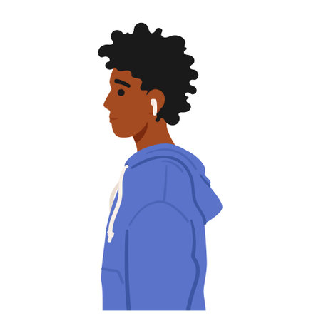African Teenage Male Character Standing In Profile, Exudes Youthful Confidence With A Strong, Defined Silhouetteのイラスト素材