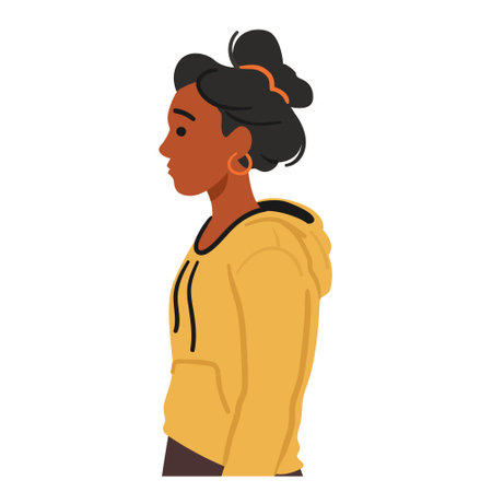 Youthful Black Woman Stands In Elegant Profile, Radiating Strength And Grace With Her Poised Posture Vector Illustrationのイラスト素材