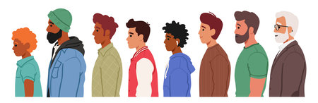 Men In Profile View Exhibit Distinctive Silhouettes, Showcasing Their Unique Physique, Facial...
