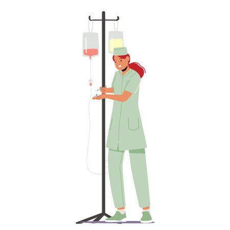 Female Nurse with Dropper. Woman In The Nursing Profession Dedicates Herself To Caring For Others, Vector Illustrationのイラスト素材