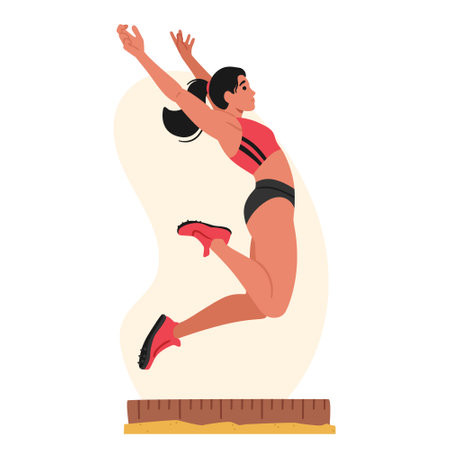 Dynamic Long Jump Female Athlete Combines Explosive Speed And Precise Technique To Soar Through The Airのイラスト素材