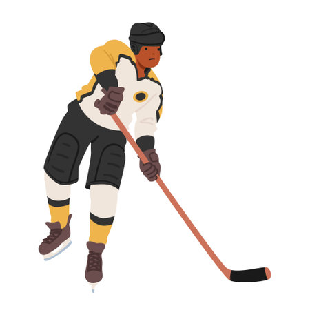 Hockey Player Glides Across The Ice With Precision, Clad In Jersey And Protective Gear, Character Swiftly Maneuveringのイラスト素材