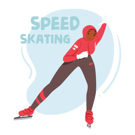 Female Character Engage In Speed Skating, A Thrilling Winter Sport, Involves Athletes Gliding Gracefully On Iceのイラスト素材