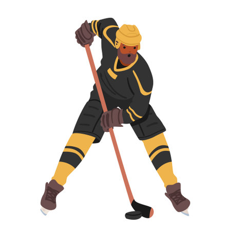 Determined Hockey Player Clad In Vibrant Gear, Skillfully Maneuvers The Puck On The Ice, Character Showcasing Agilityのイラスト素材