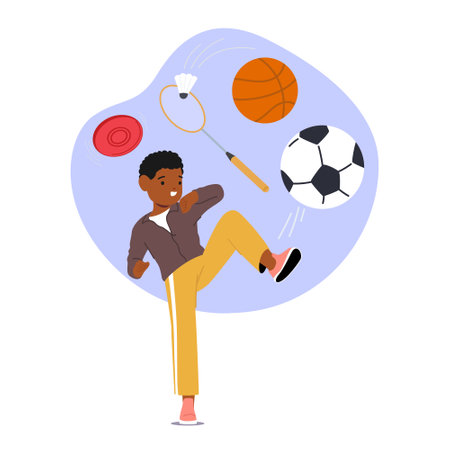 Boy Character Enthusiastically Participate In School Sports, Displaying Dedication And Competitive Spiritのイラスト素材